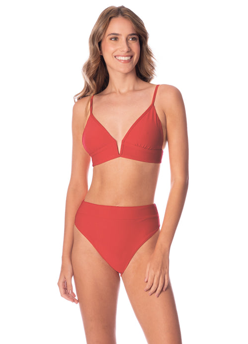 Main image -  Maaji Red Camelia Parade Long Line Triangle Bikini Top